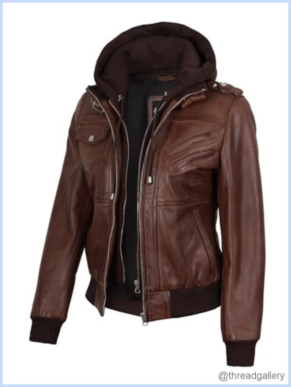 Genuine Lambskin Leather Bomber Jacket Detachable Hood Women